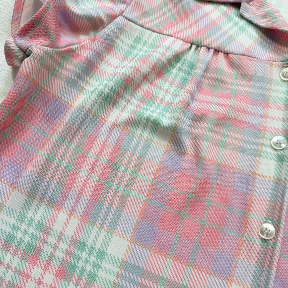Vintage 70s Land n’ Sea Pastel Plaid Button Up Blouse, Size XL - Picture 4 of 9